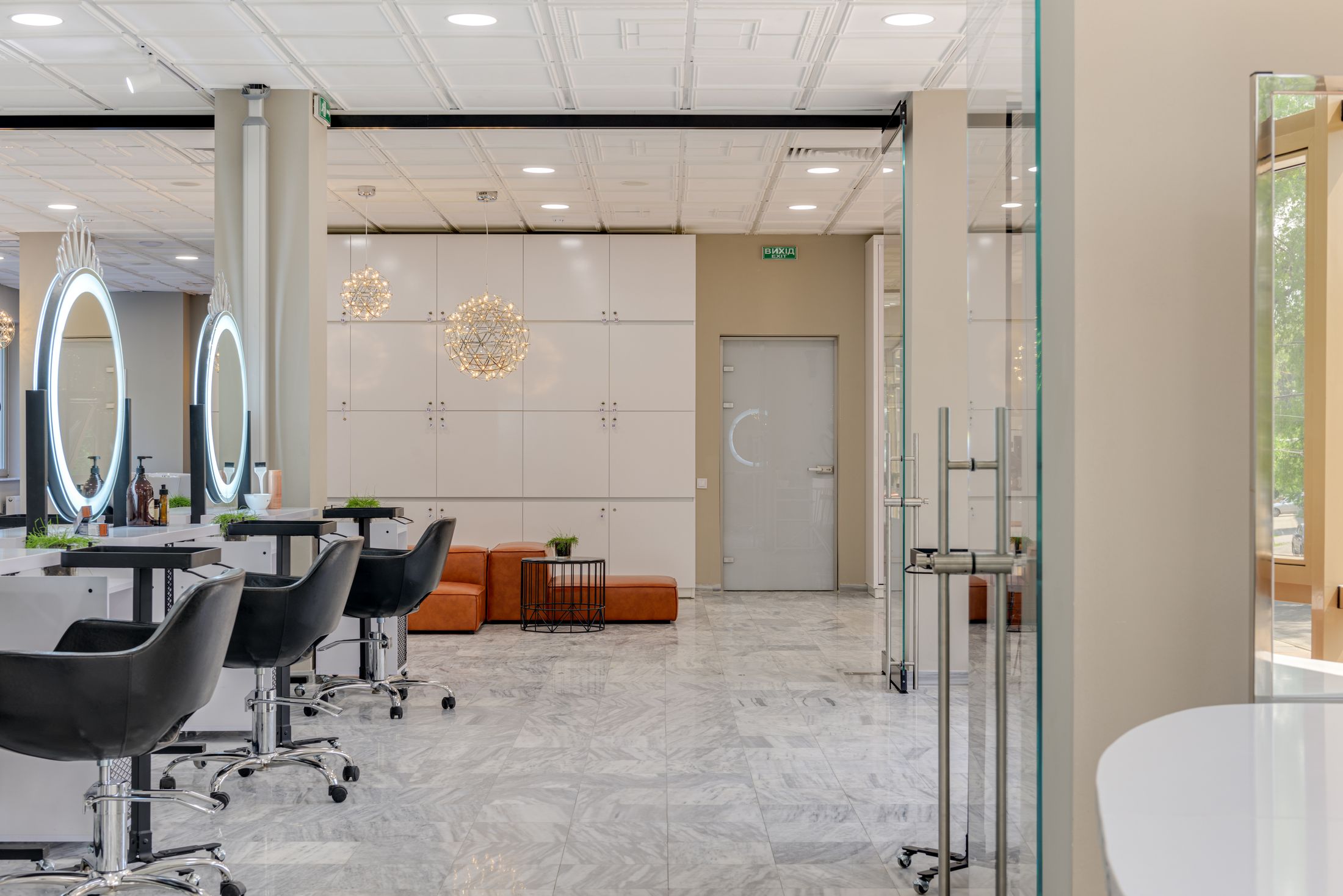 A sculptural, light-filled salon interior
